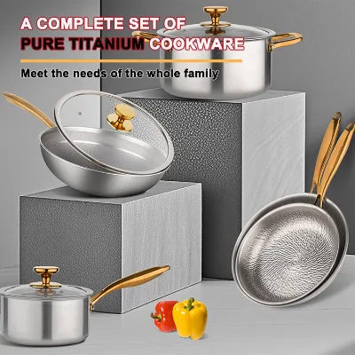 Professional Cooking Pan 100% Pure Titanium Hammered Non Toxic Non Stick Cookware Set With No Coatings
