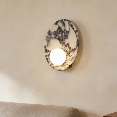 Luxury Marble Wall Lamp Natural Stone Decorative Bedside Lamp with Glass Globe for Hotel Bedroom