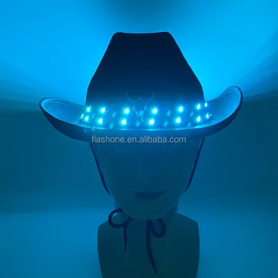 Remote Control LED Light up Colorful Flashing Cowboy Cowgirl Hat with Controller For Party Supplies