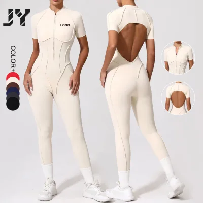 Joyyoung Women's New Arrival Wholesale Pilates Jumpsuit Women Fitness Knee Length with Zipper High Quality Custom logo