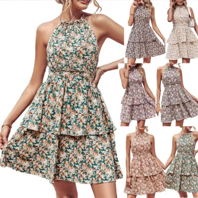 2023 New Arrival Backless Halter Dress 2023 Halter Dress Summer Floral Print Dress 2023