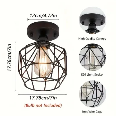 Wholesale Ceiling Light Fixture Matte Black Iron Mesh Cage Ceiling Lamp for Living Room Bedroom Hallway Entryway