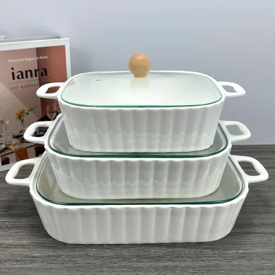 Factory Direct Sell Oval Shape Casserole Ceramic Soup Pot With Lid and Tray for Noodle Soup