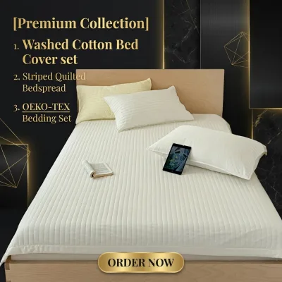 OEKO-TEX Standard 100 40s Washed Cotton Quilted Bedspread 3pcs Set Soft Breathable Eco-Friendly Home Use Quilt Bed Cover Set