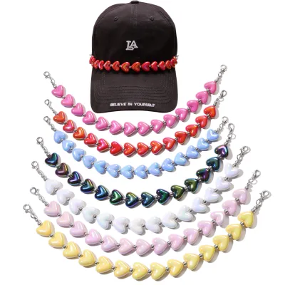 Best-selling Summer Holiday Rainbow-colored Heart Hat Cap Chain Women's Acrylic Colorful Accessory
