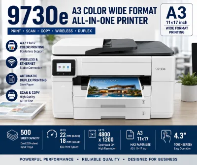 9730e A3 Color Wide Format CISS Printer Wireless Duplex All in One Inkjet Printer Scanner Copier 11x17