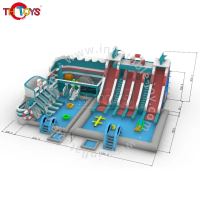 Th Inflatable PVC Park Bounce House with Water Slide Pool Ship Terminal Theme Park Max Capacity