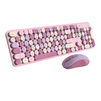 Customizable 105 Keys 2.4G Silent Colorful Pink Wireless Keyboard Mouse Office PC Computer Typewriter Cute Mouse Phone Usage