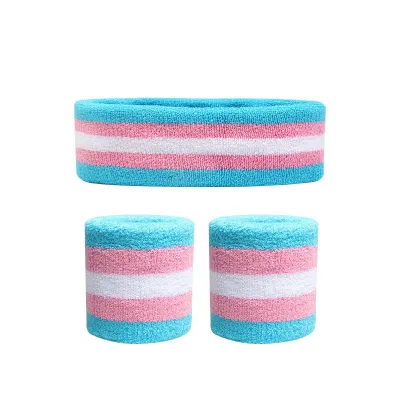 2026 Colorful Cotton Terry Rainbow Sweatband Wrist Band Breathable Striped Sweatband Headband Set