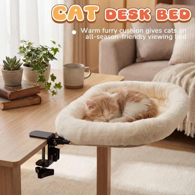 Soft Cat Desk Bed Nest for Cat Comfortable Kitten Cat Hammock for Desk Rotation Adjustable Height Indoor Kitty Bed