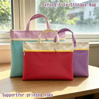 Contrast Color Oxford Boying A4 File Bag UV Printing Portable Briefcase Document Organizer for Work & Daily Use