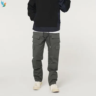 Custom Logo Cotton Streetwear Stacked Sweat Multi-pocket Casual Work Baggy Loose Cargo Pants for Men