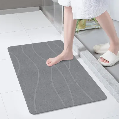 Quick Dry Anti Slip Super Water Absorbent Solid Luxuriously Soft Modern Diatomite Ellipse Bath Mat Light Grey Dark Gray 9mm
