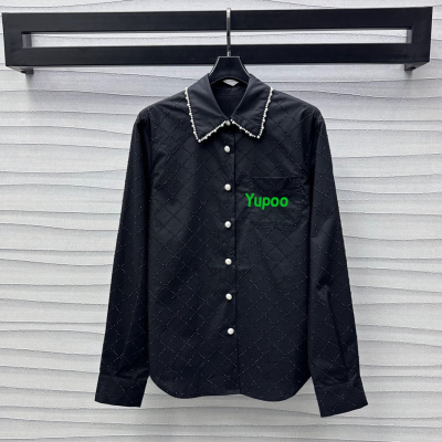 Candice Branded Autumn Cotton Shirt Long Sleeve Vintage Black Designer Beading Breathable Front Wholesale Candice Clothing