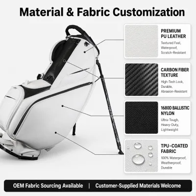 OEM Luxury Leather Golf Stand Bag 5 Way Full Length Divider Waterproof Golf Carry Bag with Insulated Pocket