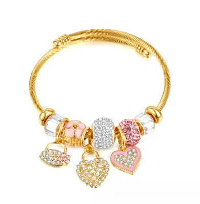 Fashion Bracelet Gold Heart Shaped Bangle Open Wide Wire Bracelets Gold Wrist Cuff for Girlfriend