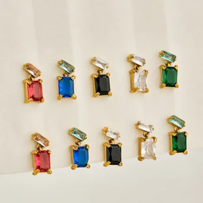 Zircon Crystal Square Pendant Hypoallergenic Trendy Stainless Steel 18K Gold Plated Fashion Jewelry Earrings for Women Wholesale