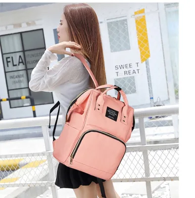 In Stock Pink Fashion Mother Baby Outdoor Travel Mom Daily Bag Large Capacity Baby Nappy Diaper Backpack With Bottle Pocket