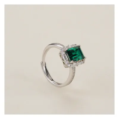 High Quality Bulk 925 Silver Engagement Jewelry European American Lab Grown Green Emerald Cut Diamond Promise Rings Wedding