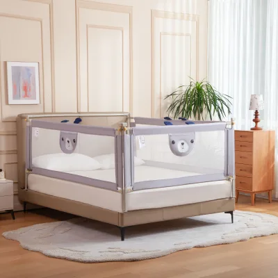 Factory Direct Crib Bed Rail Guard for Toddlers 2-5 Years Cute Bear Ear Design Breathable 360° Mesh Panel Adjustable Height