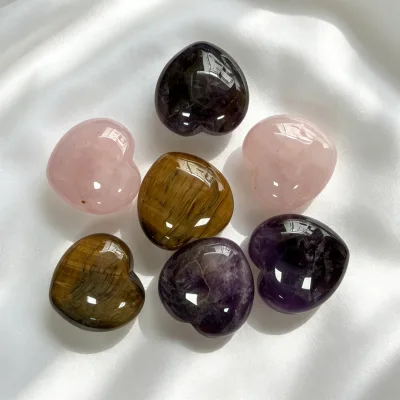 2026 Natural Crystal Heart Ornament Feng Shui Love Stone Figurine Multi-Gemstone Home Office Decoration Energy Gift