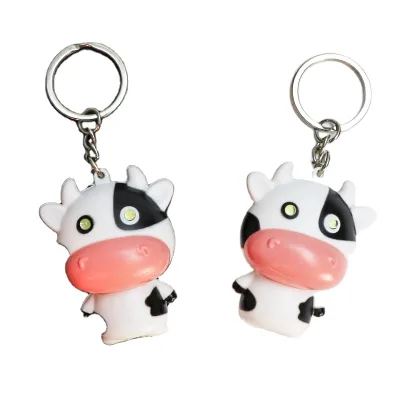 Hot Selling Cartoon Cow 3D Keychain Luminous Sounding Hard Plastic Keychains