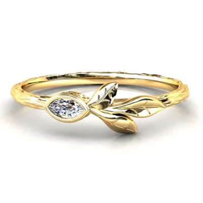 High Polished 1ct 2ct 3ct 4ct Leaf April Birthstone Pear Cut Moissanite Stacking Ring Diamond Engagement Ring Wedding Jewelry