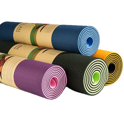Double Layer TPE Yoga Mat 3mm/8mm Non Slip Flame Retardant Water Resistant with Carry Strap Customizable Color Black
