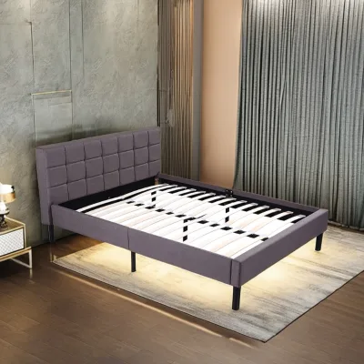 Lignes Propres Cadre De Lit Queen Size Gris Mobilier De Chambre a Coucher Moderne Cadre De Lit Lit Double