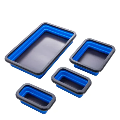 4PC Collapsible Magnetic Parts Tray Set, Double-Sided Magnet Bowl for Screws, Nuts, Pins, Foldable Bolt Tray for Garage Repair