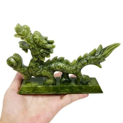 Wholesale Home Decoration 2025 Feng Shui Jade Dragon Sculpture New Year Gift Chinese Dragon Natural Gemstone Jade Dragon Statue