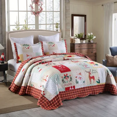 Wholesale Bedspread Christmas Polyester Microfiber Brushed Patchwork Bedspreads for Bed