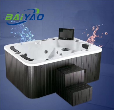 Yacusy Outdoors Modern Style 3-Person Hydrotherapy Acrylic Hot Tub Spa Bathtub Jacuzzier with Massage Function-for Hotels