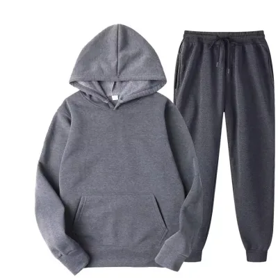 Wholesale Men Long Sleeve Fleece Sweater Tops Pants Solid Color Pullover Casual Tracksuit 2 Pieces Set Hoodies Suits