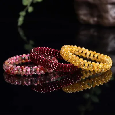 Round Smooth Bead Woven String Bracelet Healing Natural Bracelet