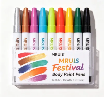 MRUIS Body Paint Pens, Blendable Bold Pigment Markers, Skin Friendly Face Painting Pens for Festival Party Cosplay DIY Body Art