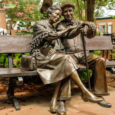 YOUFINE Life Size Outdoor Street Decor Metal Sitting Couple Old Man and Woman Bronze Statue