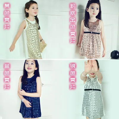 New Fashion Little Girls Cotton Sequins Dress For Kids