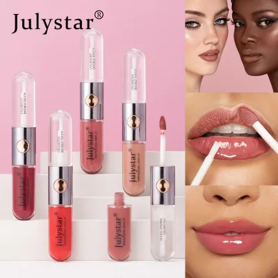 Double-Ended High Quality Waterproof Lip Oil Gloss Long-Lasting Mineral-Based Lip Glaze in 9 Clear Colors Glitter Lip Gloss