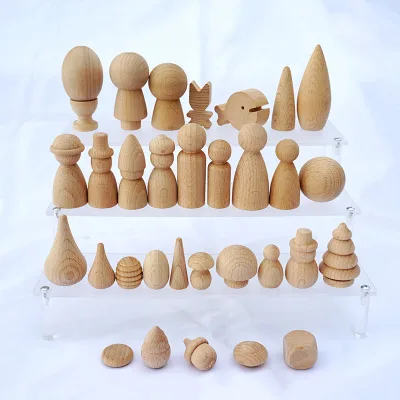 Solid Beechwood Shape Blocks Custom-made Wooden Puppet Doll Raw White Unfinished Logs Applied Suitable Painting Hand-Crafted