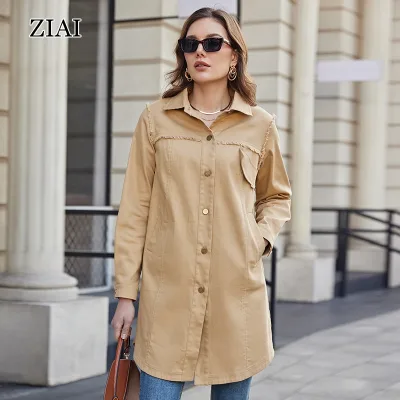 High Quality Wholesale Denim Mid-length Coat Jean Button Jacket With Long Sleeves