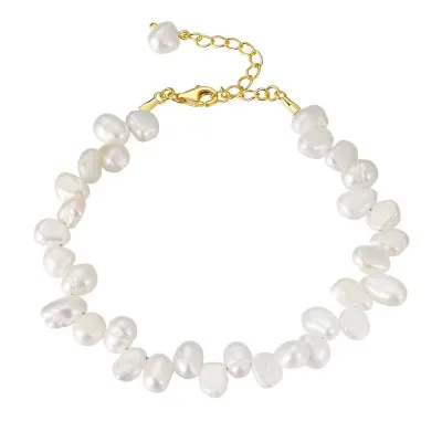 925 Sterling Silver Gold Plated Chain Baroque Fresh Water Natural Pearl Bracelets for Women