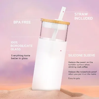 20 Oz Reusable Glass Tumbler with Bamboo Lid & Straw
