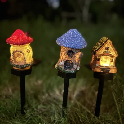 Solar Resin Fairy House Mushroom House LED Garden Light IP65 Waterproof Outdoor Decor