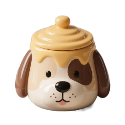 Custom Dog-Shaped Honey Jar - Ceramic Puppy Design Honey Pot with Wooden Spoon | Cute Kitchen Storage Gift Personalized