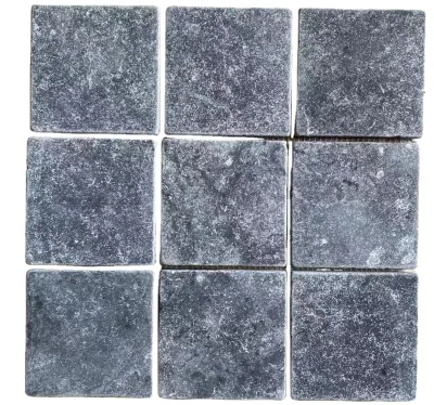 China Natural Black Limestone Slab Wall Brick Paver Tile Cobble Stone Different Finishing Available