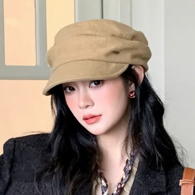 2026 Autumn New Solid Color Soft Beret Hat Women Elegant Fashion Casual Slouch Hat with Metal Design