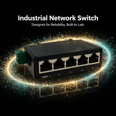 DIN Rail 5 Ports Fast Ethernet Industrial Switch 10/100Mbps RJ45 Anti-Reverse DC9-57V Harsh Industrial Environment