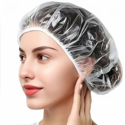 50PCS/100PCS White Clear Plastic Disposable Shower Cap One Size PE for Adults for Home Hotel Use