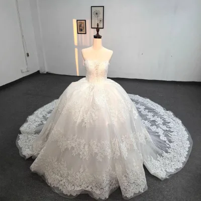 Lace Princess High-end Customized Puffy Skirt Floor-Length Wedding Dress Tube Top Court Mori Style Dreamlike